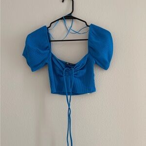 Zara Vibrant Blue Puff Sleeve Crop Top